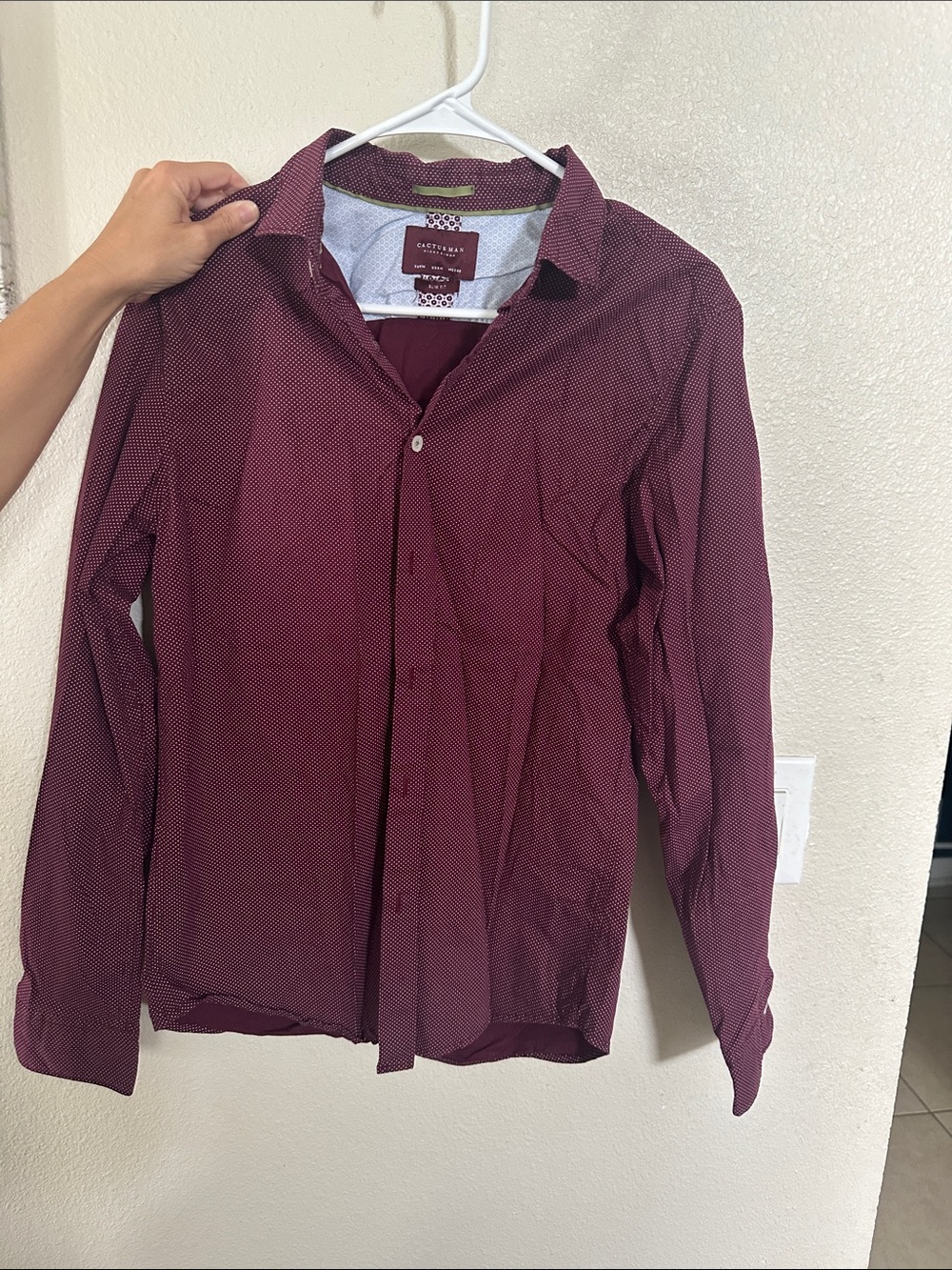 Ricky Singh Men's Burgundy Microdot Long-Sleeve Button-Down Shirt